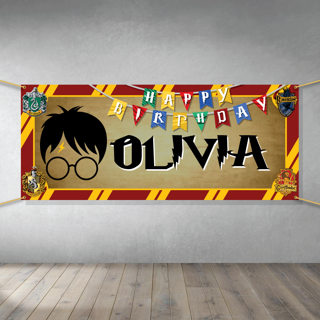 thumbnail image 2 of Personalised Harry Potter Birthday Banner – Any Name, Boy Or Girl – Happy Hippo Party Supplies 2 of 6